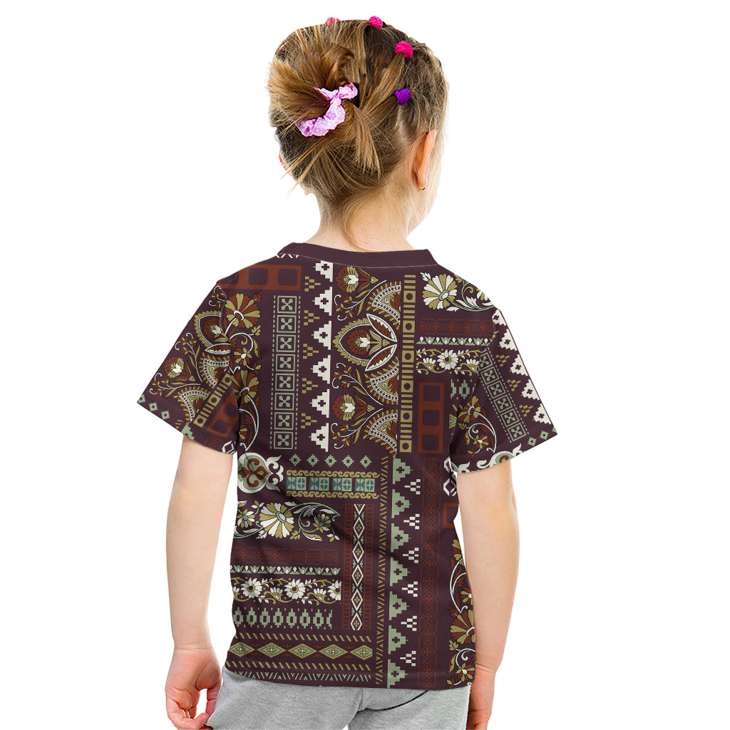 Persian Patchwork Pattern Kid T Shirt Unique Brown - Wonder Print Shop