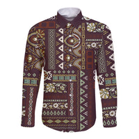 Persian Patchwork Pattern Long Sleeve Button Shirt Unique Brown - Wonder Print Shop