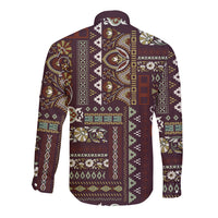Persian Patchwork Pattern Long Sleeve Button Shirt Unique Brown - Wonder Print Shop