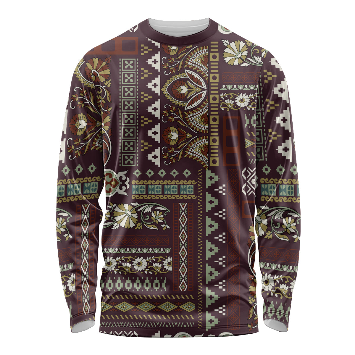 Persian Patchwork Pattern Long Sleeve Shirt Unique Brown - Wonder Print Shop