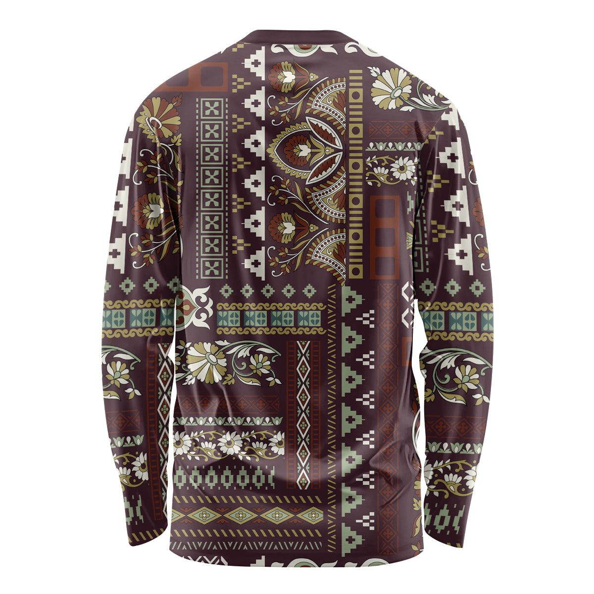 Persian Patchwork Pattern Long Sleeve Shirt Unique Brown - Wonder Print Shop