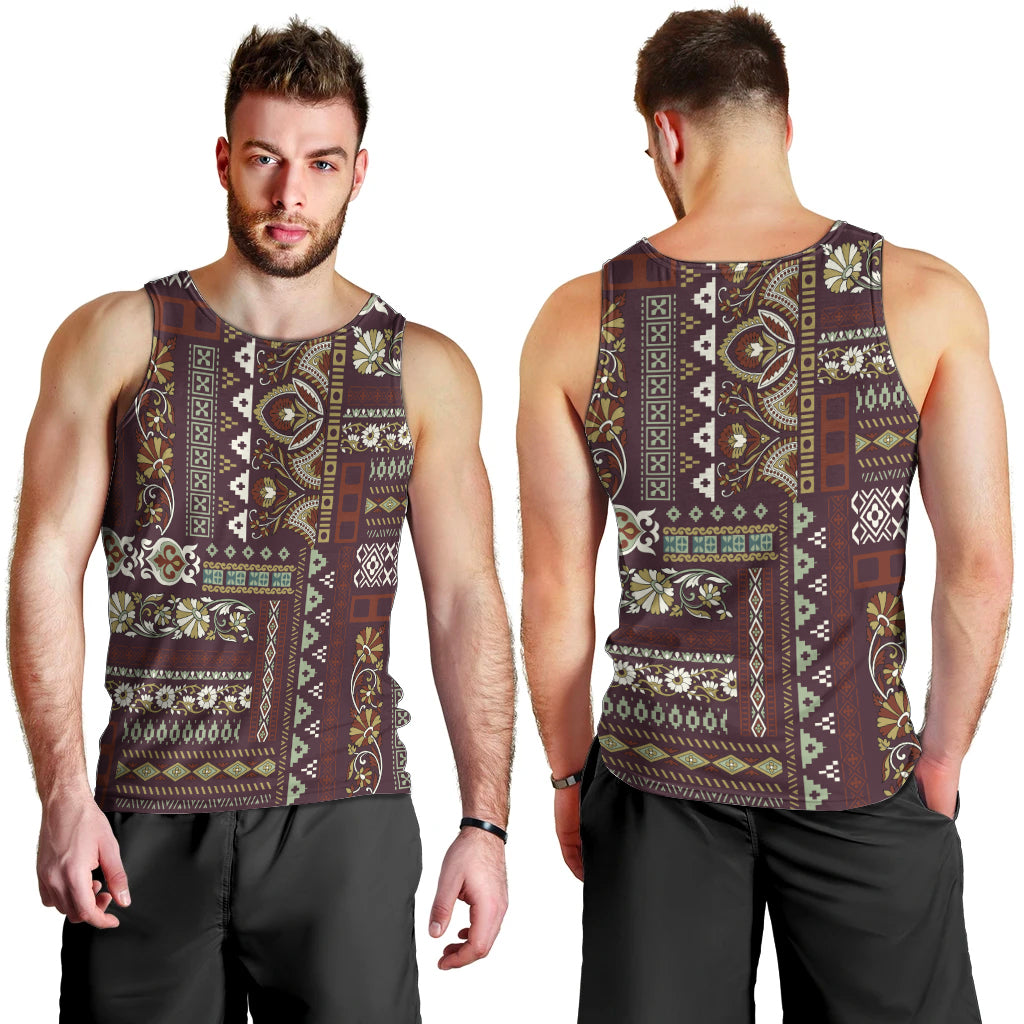 Persian Patchwork Pattern Men Tank Top Unique Brown - Wonder Print Shop