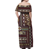 Persian Patchwork Pattern Off Shoulder Maxi Dress Unique Brown - Wonder Print Shop