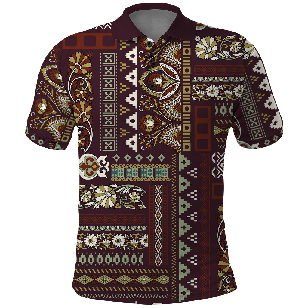 Persian Patchwork Pattern Polo Shirt Unique Brown - Wonder Print Shop