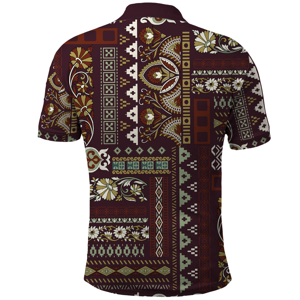 Persian Patchwork Pattern Polo Shirt Unique Brown - Wonder Print Shop