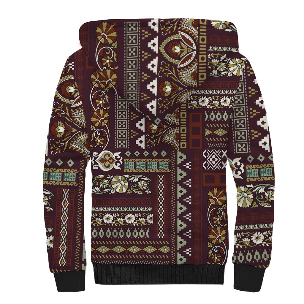 Persian Patchwork Pattern Sherpa Hoodie Unique Brown - Wonder Print Shop