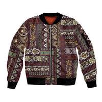 Persian Patchwork Pattern Sleeve Zip Bomber Jacket Unique Brown - Wonder Print Shop
