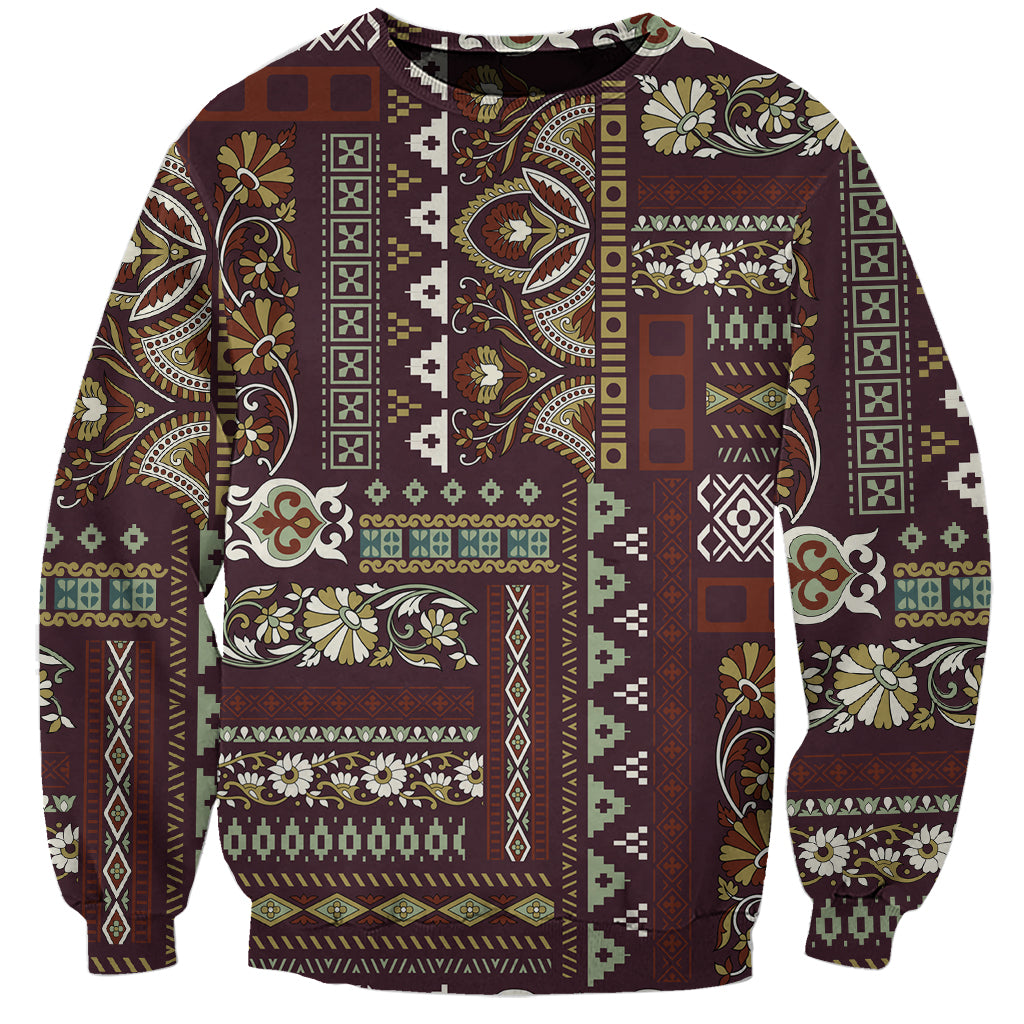 Persian Patchwork Pattern Sweatshirt Unique Brown - Wonder Print Shop