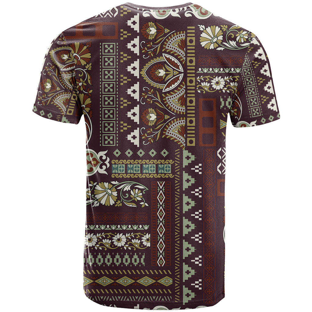 Persian Patchwork Pattern T Shirt Unique Brown - Wonder Print Shop