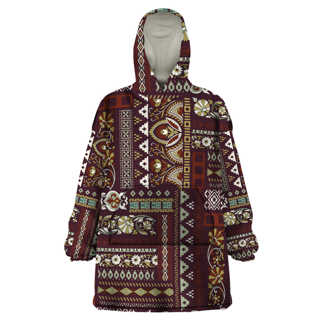 Persian Patchwork Pattern Wearable Blanket Hoodie Unique Brown - Wonder Print Shop