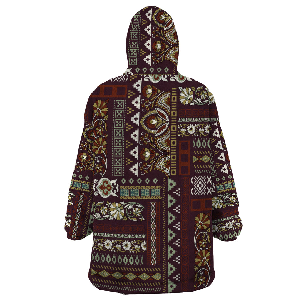 Persian Patchwork Pattern Wearable Blanket Hoodie Unique Brown - Wonder Print Shop