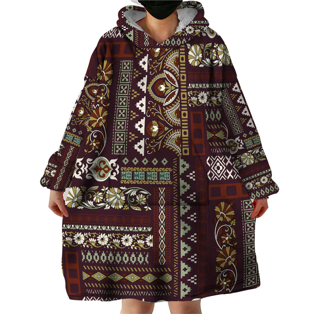 Persian Patchwork Pattern Wearable Blanket Hoodie Unique Brown - Wonder Print Shop