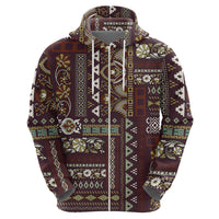 Persian Patchwork Pattern Zip Hoodie Unique Brown - Wonder Print Shop