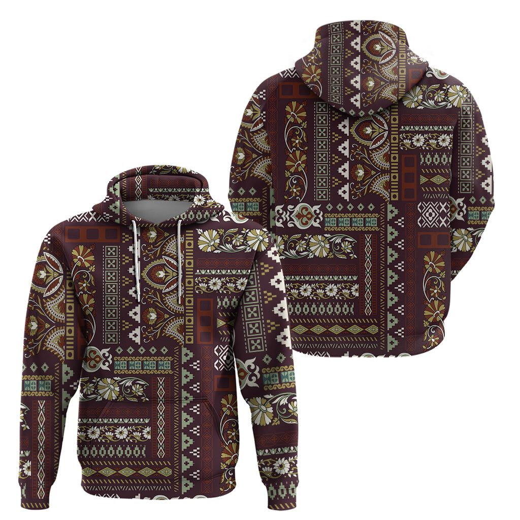 Persian Patchwork Pattern Zip Hoodie Unique Brown - Wonder Print Shop