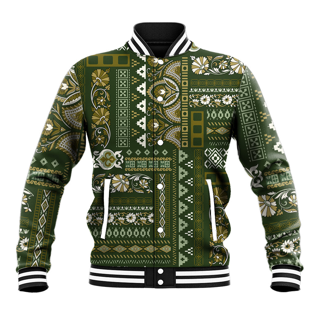 Persian Patchwork Pattern Baseball Jacket Unique Green - Wonder Print Shop