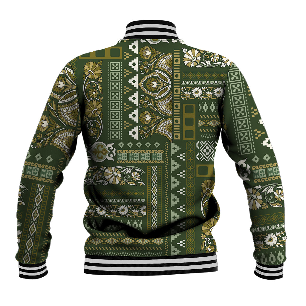 Persian Patchwork Pattern Baseball Jacket Unique Green - Wonder Print Shop