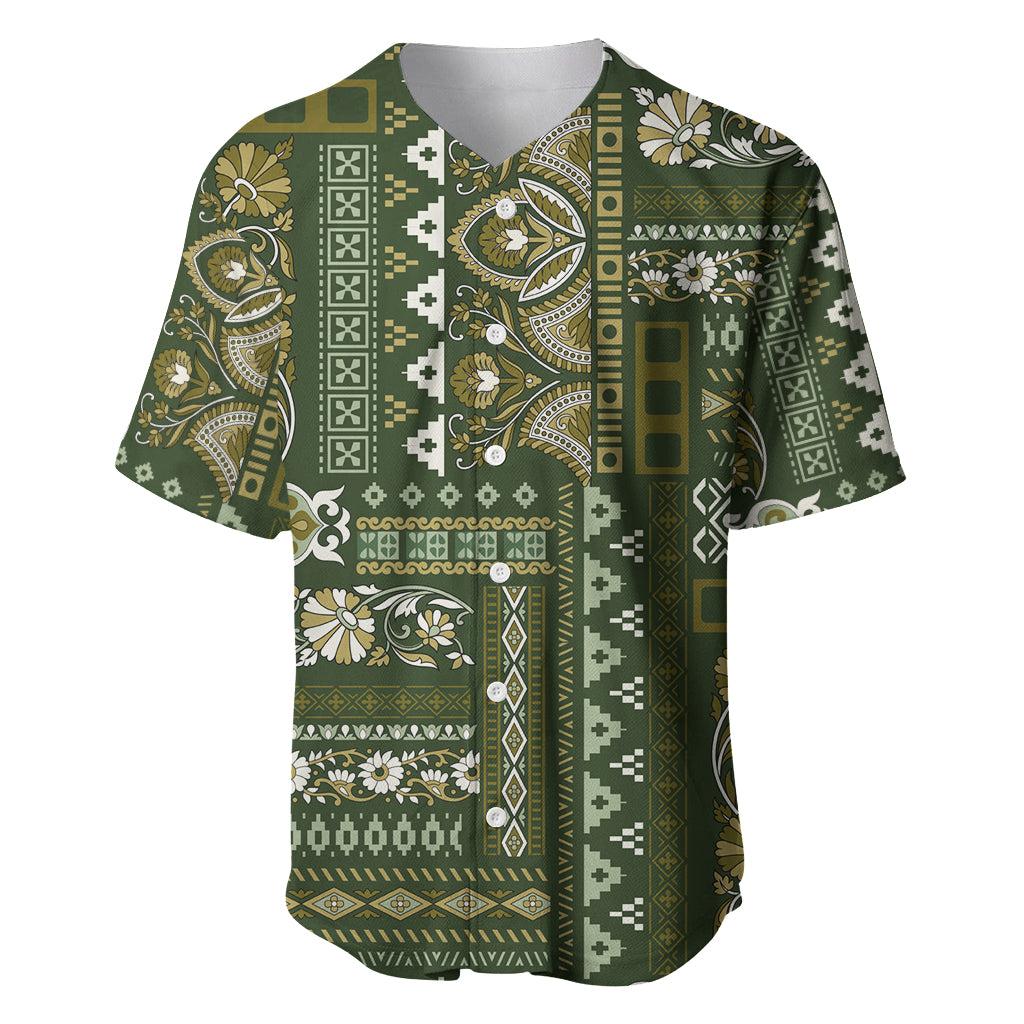 Persian Patchwork Pattern Baseball Jersey Unique Green - Wonder Print Shop