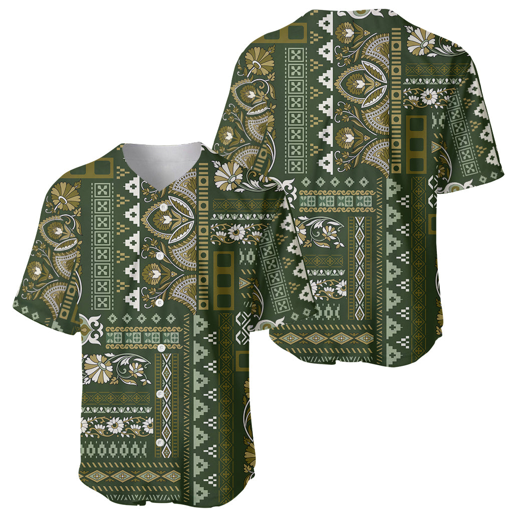 Persian Patchwork Pattern Baseball Jersey Unique Green - Wonder Print Shop