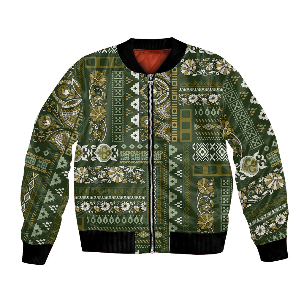 Persian Patchwork Pattern Bomber Jacket Unique Green - Wonder Print Shop