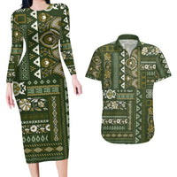 Persian Patchwork Pattern Couples Matching Long Sleeve Bodycon Dress and Hawaiian Shirt Unique Green - Wonder Print Shop