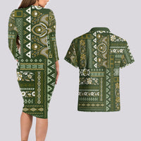 Persian Patchwork Pattern Couples Matching Long Sleeve Bodycon Dress and Hawaiian Shirt Unique Green - Wonder Print Shop