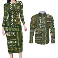 Persian Patchwork Pattern Couples Matching Long Sleeve Bodycon Dress and Long Sleeve Button Shirt Unique Green - Wonder Print Shop