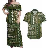 Persian Patchwork Pattern Couples Matching Off Shoulder Maxi Dress and Hawaiian Shirt Unique Green - Wonder Print Shop