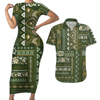 Persian Patchwork Pattern Couples Matching Short Sleeve Bodycon Dress and Hawaiian Shirt Unique Green - Wonder Print Shop