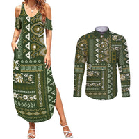 Persian Patchwork Pattern Couples Matching Summer Maxi Dress and Long Sleeve Button Shirt Unique Green - Wonder Print Shop