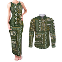 Persian Patchwork Pattern Couples Matching Tank Maxi Dress and Long Sleeve Button Shirt Unique Green - Wonder Print Shop