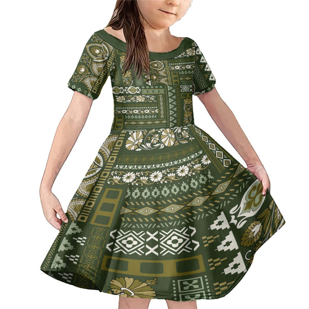 Persian Patchwork Pattern Family Matching Mermaid Dress and Hawaiian Shirt Unique Green - Wonder Print Shop