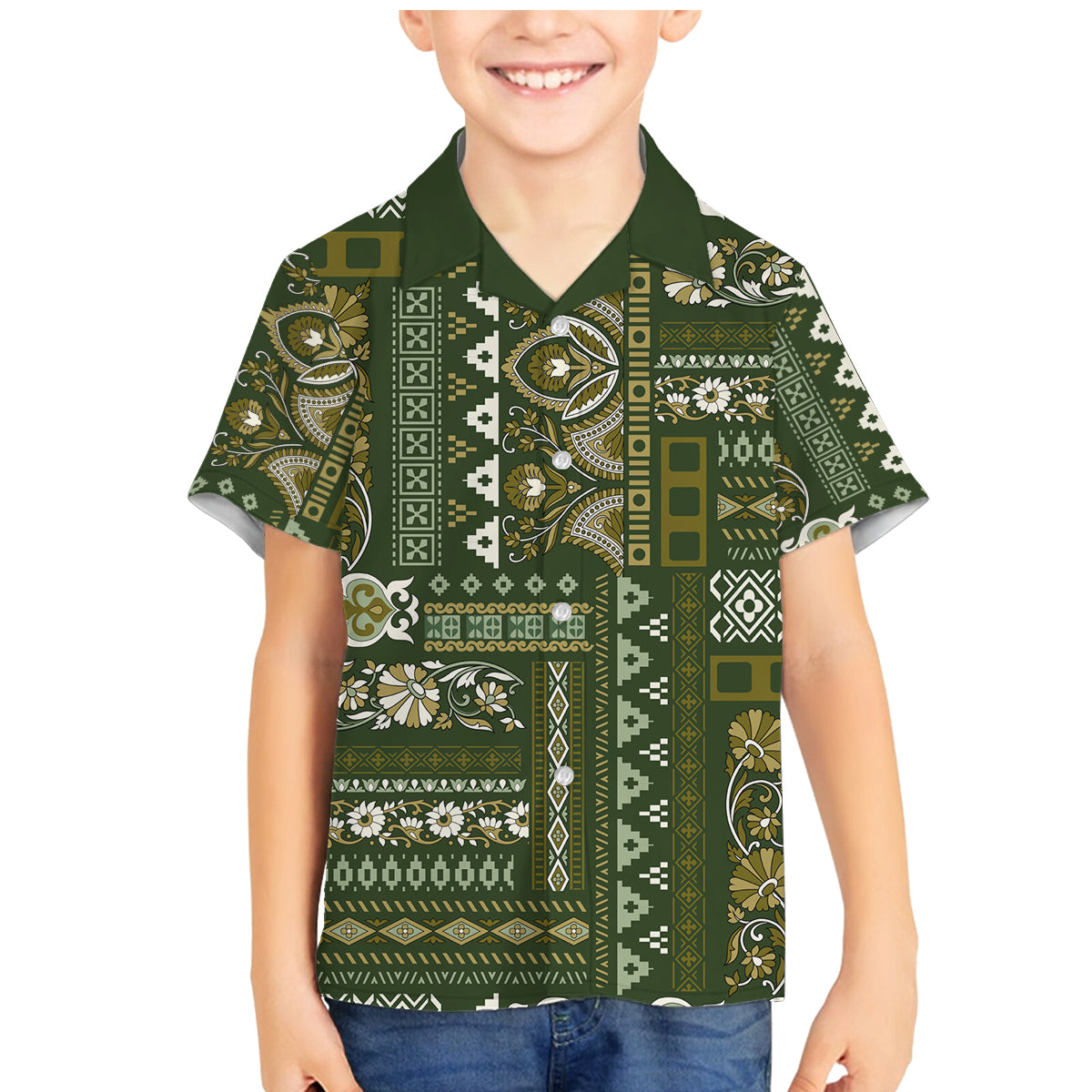 Persian Patchwork Pattern Family Matching Mermaid Dress and Hawaiian Shirt Unique Green - Wonder Print Shop