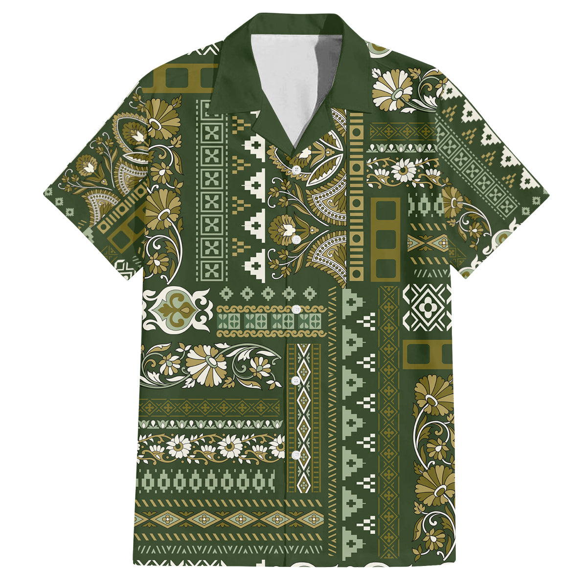Persian Patchwork Pattern Family Matching Off Shoulder Long Sleeve Dress and Hawaiian Shirt Unique Green - Wonder Print Shop