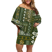 Persian Patchwork Pattern Family Matching Off Shoulder Short Dress and Hawaiian Shirt Unique Green - Wonder Print Shop