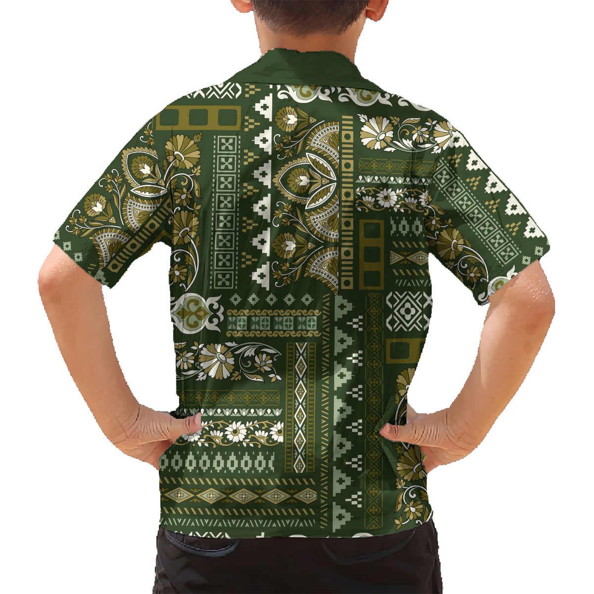 Persian Patchwork Pattern Family Matching Short Sleeve Bodycon Dress and Hawaiian Shirt Unique Green - Wonder Print Shop