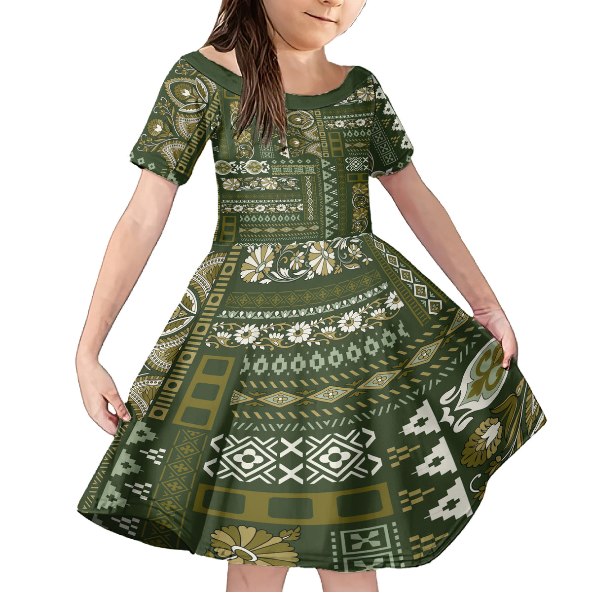 Persian Patchwork Pattern Family Matching Short Sleeve Bodycon Dress and Hawaiian Shirt Unique Green - Wonder Print Shop