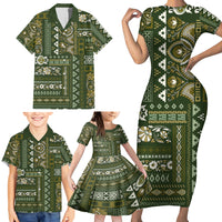 Persian Patchwork Pattern Family Matching Short Sleeve Bodycon Dress and Hawaiian Shirt Unique Green - Wonder Print Shop