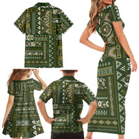 Persian Patchwork Pattern Family Matching Short Sleeve Bodycon Dress and Hawaiian Shirt Unique Green - Wonder Print Shop