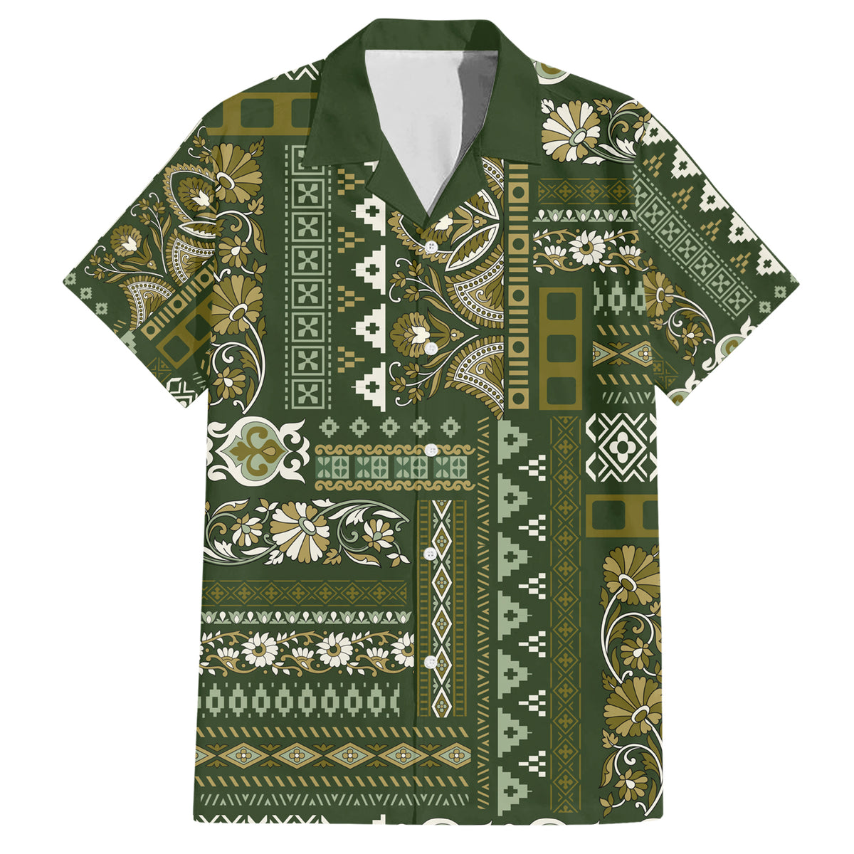 Persian Patchwork Pattern Family Matching Short Sleeve Bodycon Dress and Hawaiian Shirt Unique Green - Wonder Print Shop