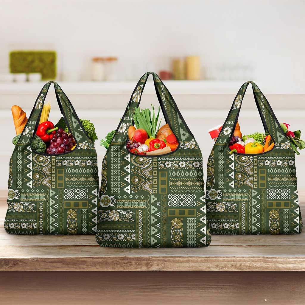 Persian Patchwork Pattern Grocery Bag Unique Green