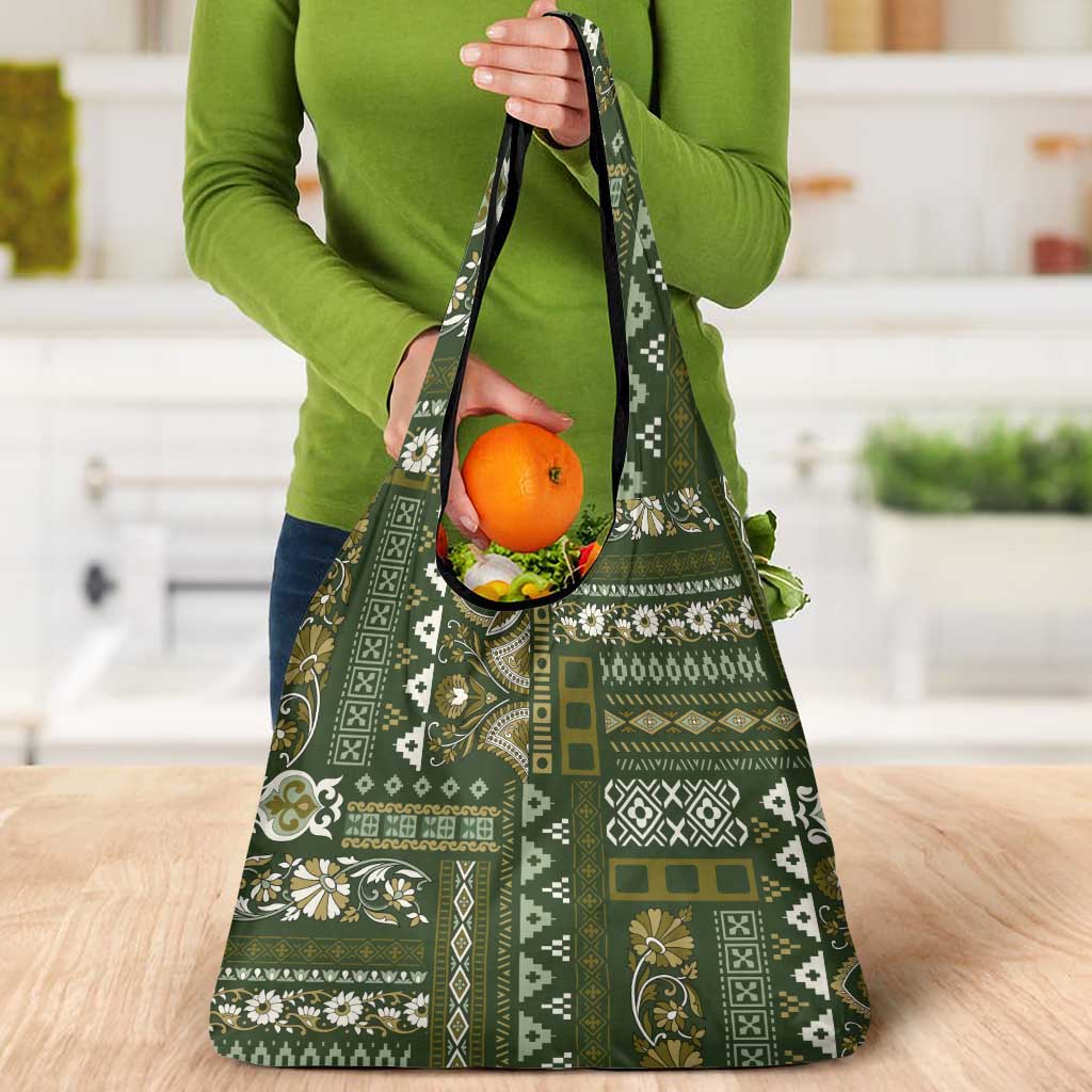 Persian Patchwork Pattern Grocery Bag Unique Green
