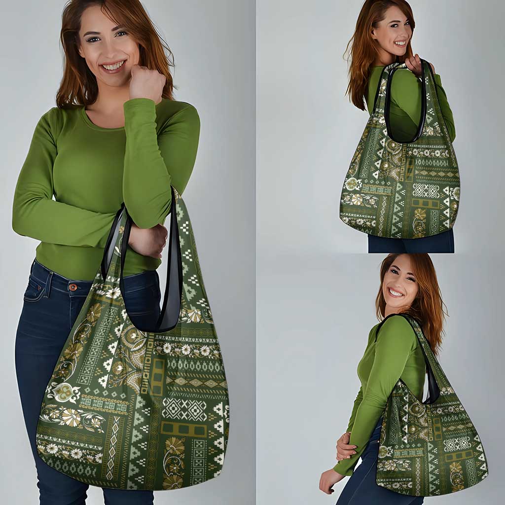 Persian Patchwork Pattern Grocery Bag Unique Green
