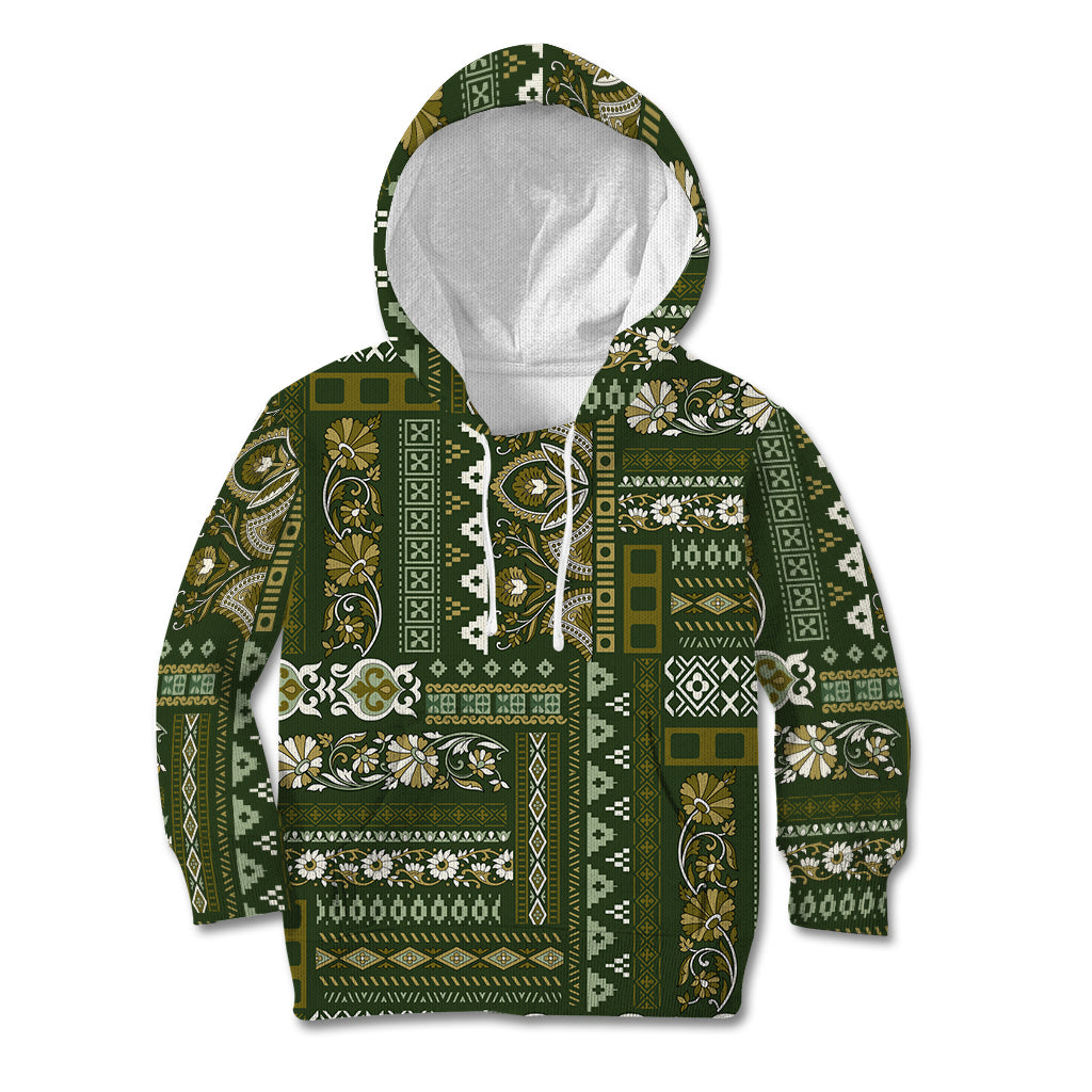 Persian Patchwork Pattern Kid Hoodie Unique Green - Wonder Print Shop