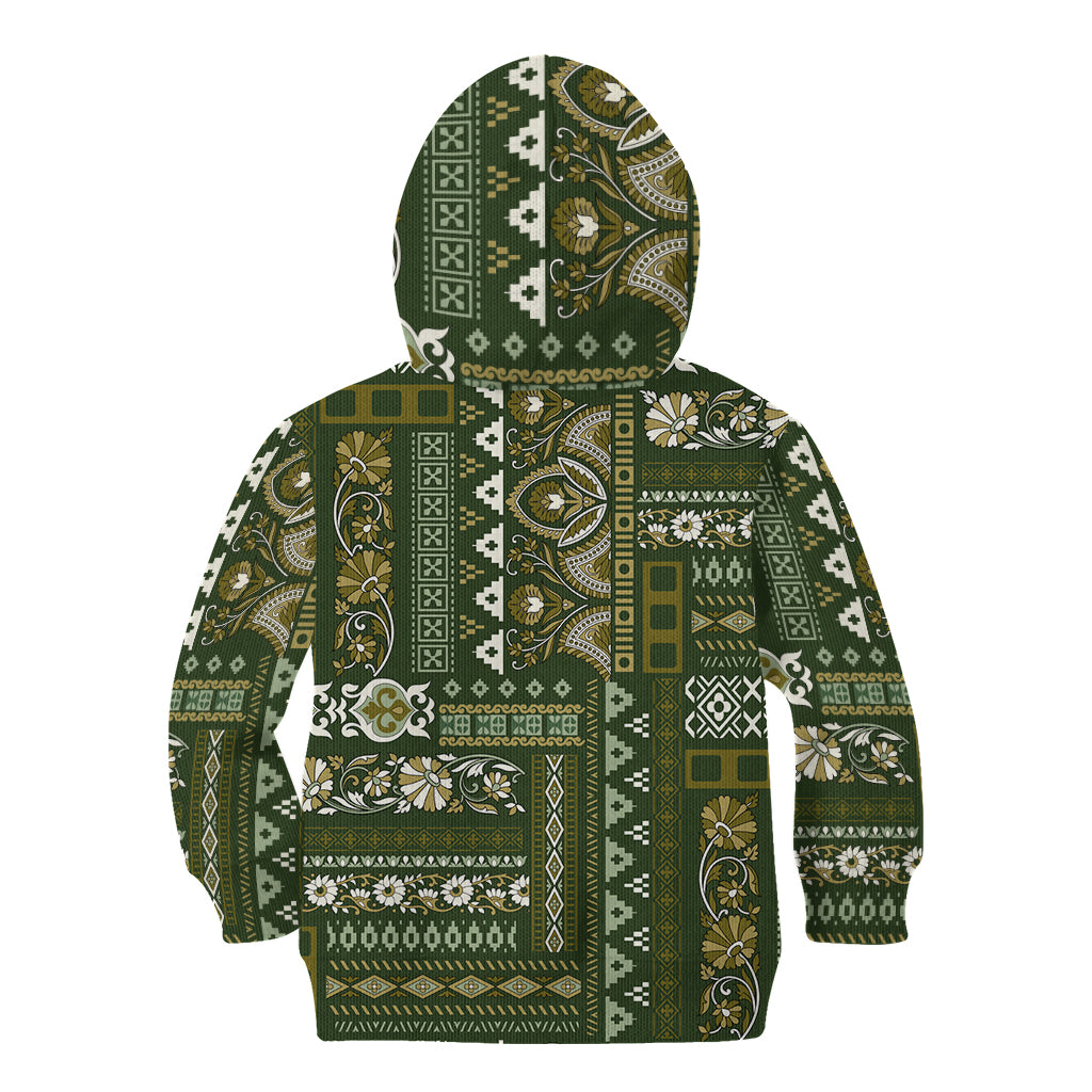 Persian Patchwork Pattern Kid Hoodie Unique Green - Wonder Print Shop