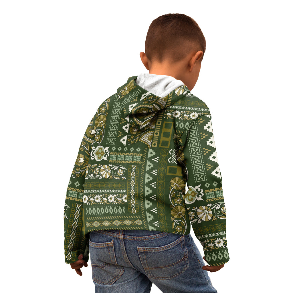 Persian Patchwork Pattern Kid Hoodie Unique Green - Wonder Print Shop