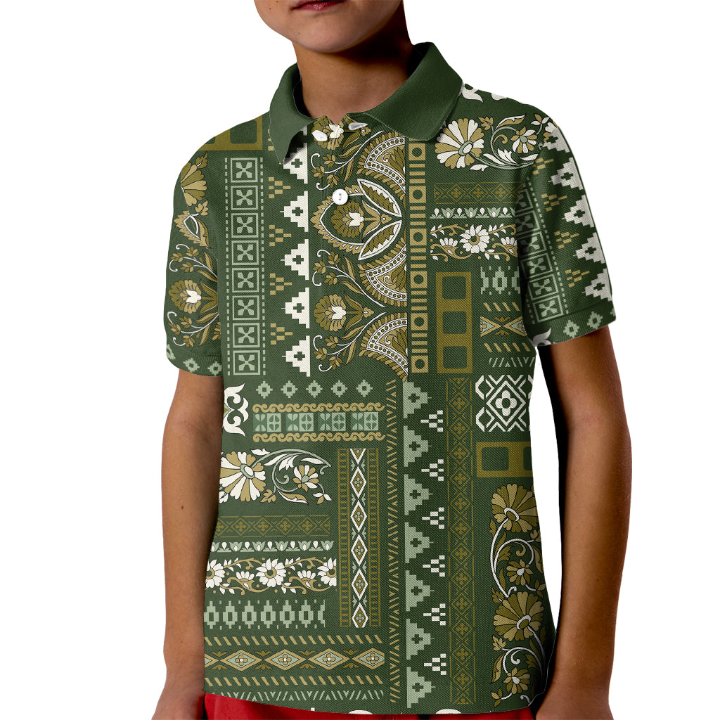 Persian Patchwork Pattern Kid Polo Shirt Unique Green - Wonder Print Shop