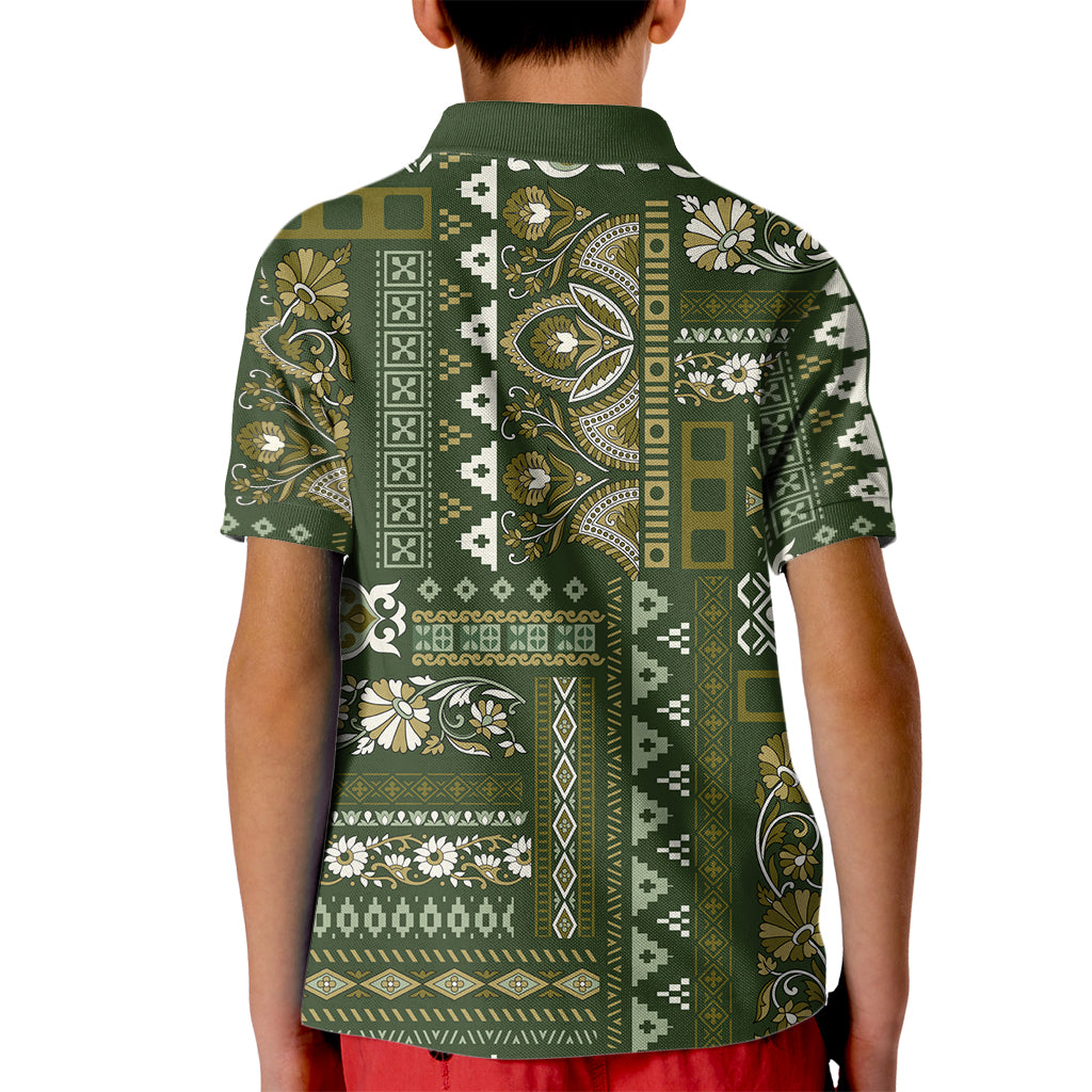Persian Patchwork Pattern Kid Polo Shirt Unique Green - Wonder Print Shop
