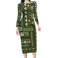 Persian Patchwork Pattern Long Sleeve Bodycon Dress Unique Green - Wonder Print Shop