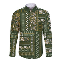 Persian Patchwork Pattern Long Sleeve Button Shirt Unique Green - Wonder Print Shop