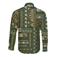 Persian Patchwork Pattern Long Sleeve Button Shirt Unique Green - Wonder Print Shop